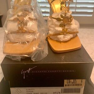 GIUSEPPE ZANOTTI Jeweled High Tan Heel Shoe.